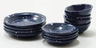 Blue Enamelware Dishes, 12pcs