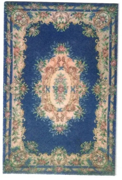 Miniature Blue Chinese Aubusson Printed Area Rug 9" x 5.9"