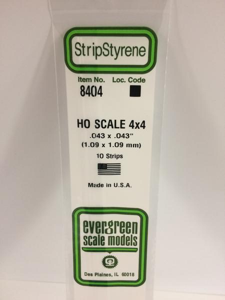 Styrene Strip HO Scale 4x4.