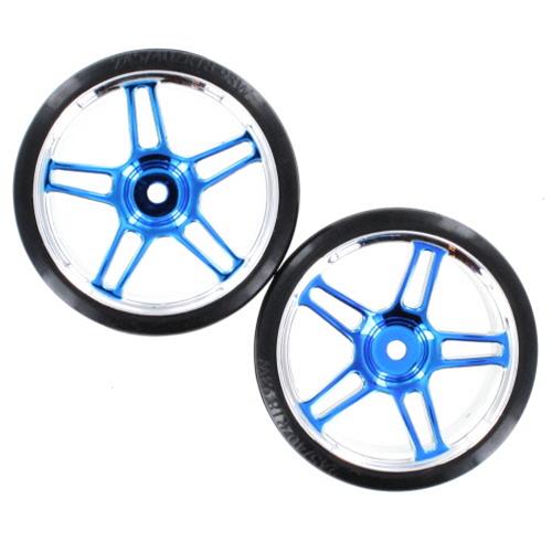 Redcat Chrome & blue 5 split spoke wheels w/ drift tires (2pcs)(plastic)