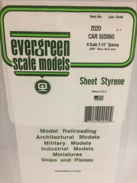 Styrene Sheet Car Siding N-Scale 3-1/4 spacing