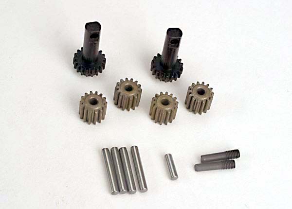 Planet gears (4)/ planet shafts (4)/ sun gears (2)/sun gear alignment shaft (1) all hardened steel