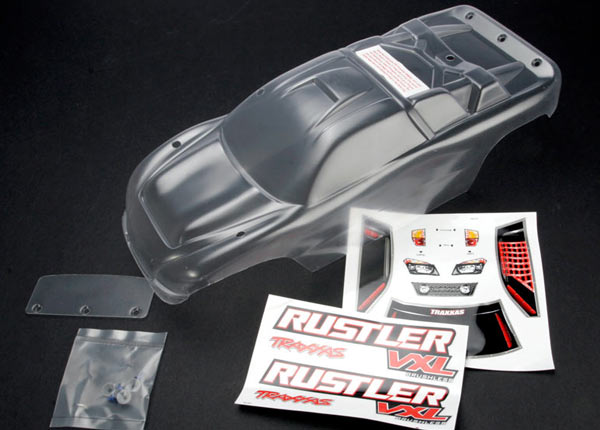 Body, Rustler® (clear, requires painting)/window, lights decal sheet/ wing and aluminum hardware