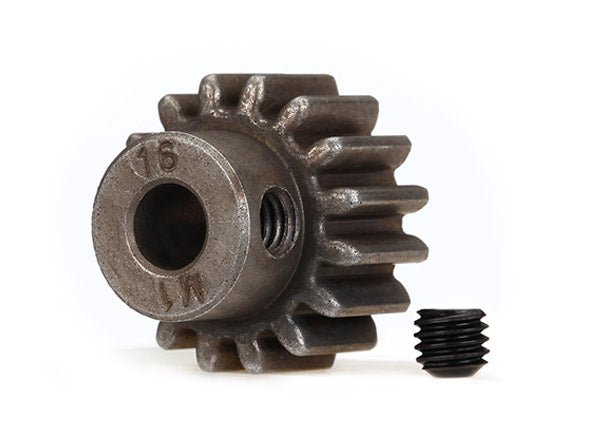 Gear, 16-T pinion (1.0 metric pitch) (fits 5mm shaft)/ set screw (compatible with steel spur gears)