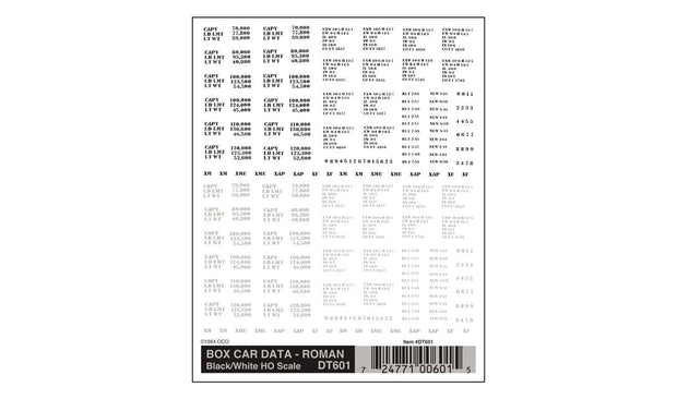 Box Car Data Dry Transfers HO