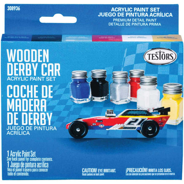 Testors Wooden Derby Car Acrylic Paint Set (Blue, Black, Silver, Red, White, Yellow)