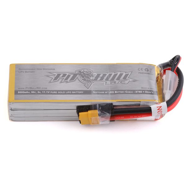 Pure Gold LIPO Battery 5000mAh 50C 3S 11.1V with an LED Battery Checker - XT60 + Deans
