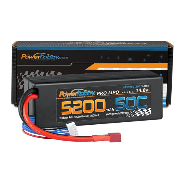 4S 14.8V 5200mAh 50C LiPo Battery Hard Case 4-Cell w/ Deans Plug 50C Continous / 100C Brust